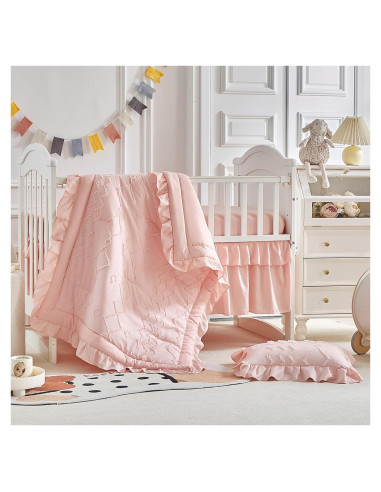 Conjunto de Ropa de Cuna AIKASY 4 Piezas Rosa Coral