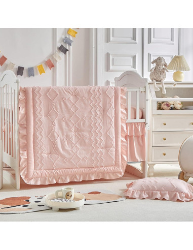 Conjunto de Ropa de Cuna AIKASY 4 Piezas Rosa Coral