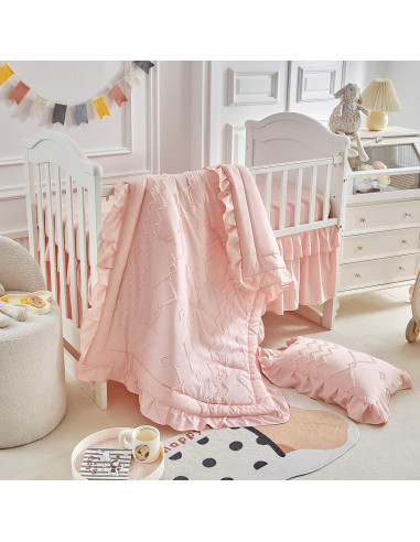 Conjunto de Ropa de Cuna AIKASY 4 Piezas Rosa Coral