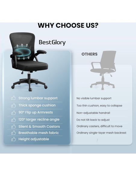 Silla de Oficina Ergonómica BestGlory con Soporte Lumbar Negro