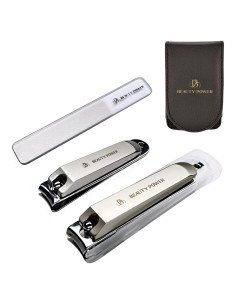 Juego de Cortauñas 3 en 1 Beauty Power - Acero Inoxidable, Estuche Negro