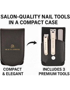 Juego de Cortauñas 3 en 1 Beauty Power - Acero Inoxidable, Estuche Negro 2