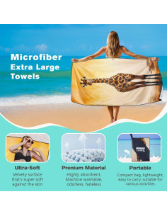 Toalla de Playa XSMEI Jirafa Marrón 90x180cm Microfibra 2