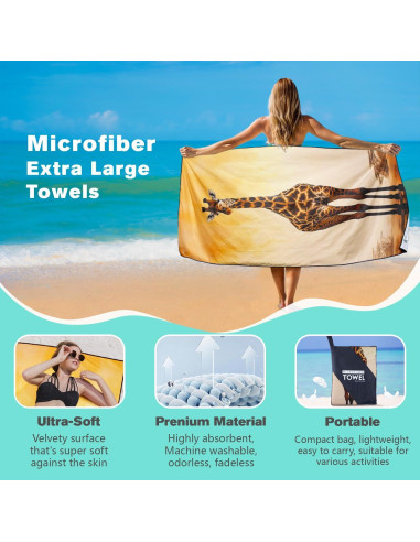 Toalla de Playa XSMEI Jirafa Marrón 90x180cm Microfibra
