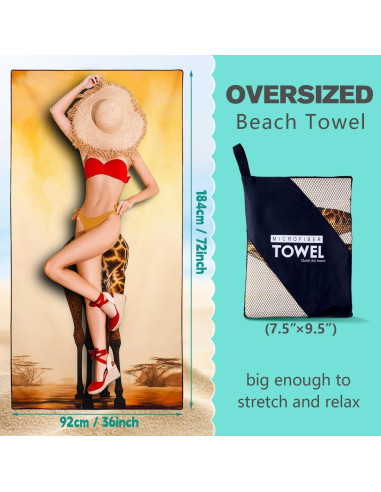 Toalla de Playa XSMEI Jirafa Marrón 90x180cm Microfibra