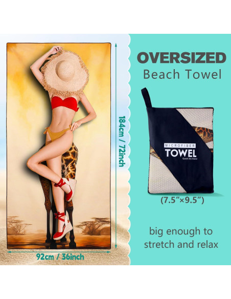 Toalla de Playa XSMEI Jirafa Marrón 90x180cm Microfibra