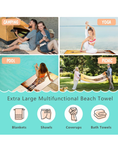 Toalla de Playa XSMEI Jirafa Marrón 90x180cm Microfibra