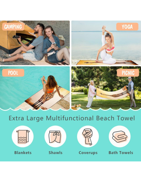 Toalla de Playa XSMEI Jirafa Marrón 90x180cm Microfibra