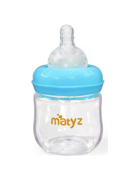 Botella de Vidrio Matyz 120ml Cuello Ancho Azul para Bebés