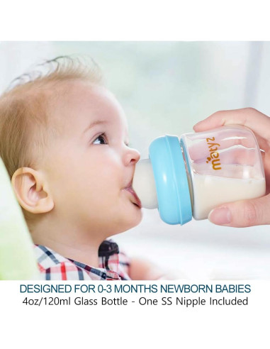 Botella de Vidrio Matyz 120ml Cuello Ancho Azul para Bebés