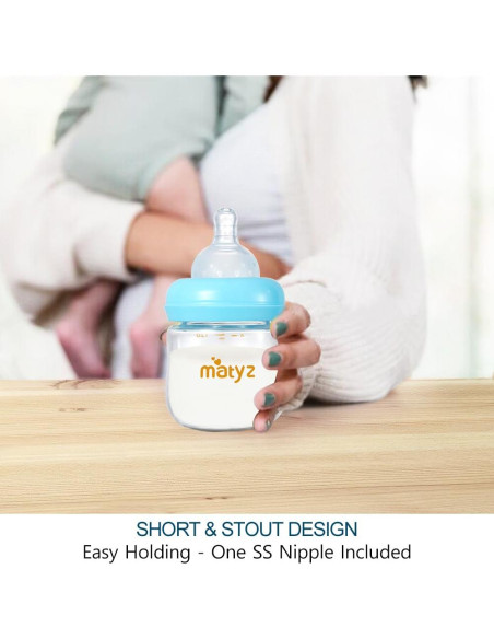 Botella de Vidrio Matyz 120ml Cuello Ancho Azul para Bebés