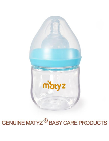 Botella de Vidrio Matyz 120ml Cuello Ancho Azul para Bebés