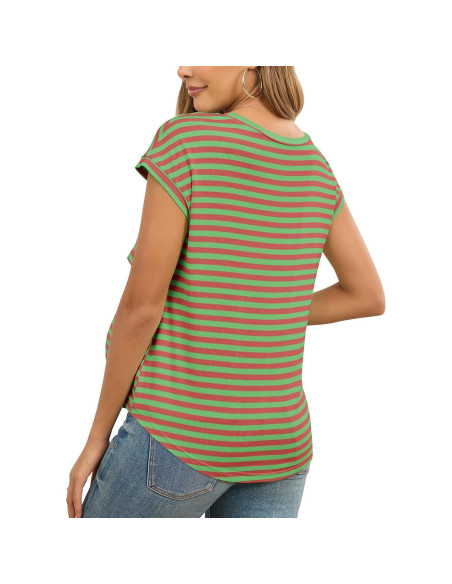 Camisa de Lactancia Rosa Rayas Mangas Cortas Maternidad