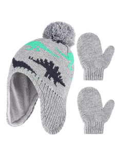 Conjunto de gorro y mitones de invierno para niños - Gris