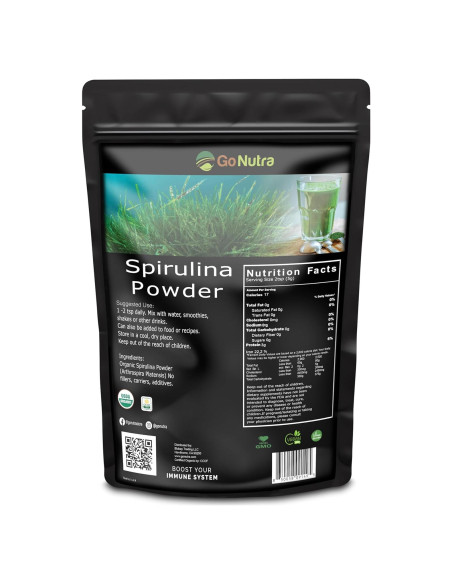 Polvo de Espirulina Orgánica Go Nutra 0.45 kg - Superalimento Vegano