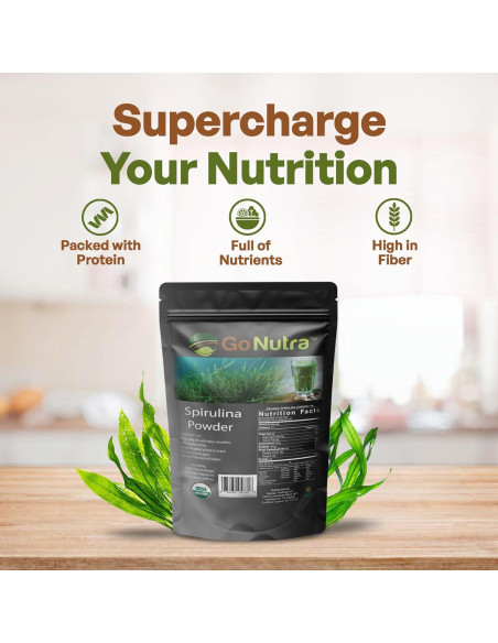 Polvo de Espirulina Orgánica Go Nutra 0.45 kg - Superalimento Vegano