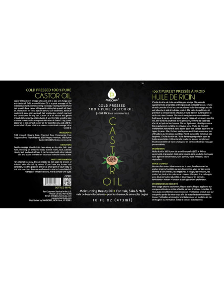 Aceite de Ricino Pursonic 473ml Prensado en Frío 100% Puro