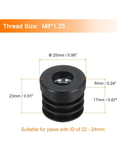 Tapones de Plástico Negro uxcell para Tubo Redondo 25mm M8 - 6 Pcs 2