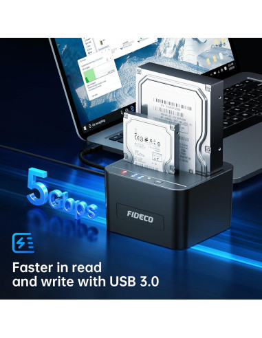 Dock de Disco Duro Externo FIDECO YPZ04-S2 USB 3.0 Clonación Offline