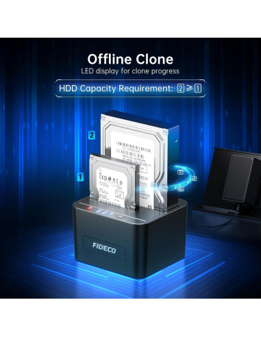 Dock de Disco Duro Externo FIDECO YPZ04-S2 USB 3.0 Clonación Offline
