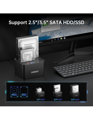 Dock de Disco Duro Externo FIDECO YPZ04-S2 USB 3.0 Clonación Offline