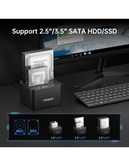 Dock de Disco Duro Externo FIDECO YPZ04-S2 USB 3.0 Clonación Offline