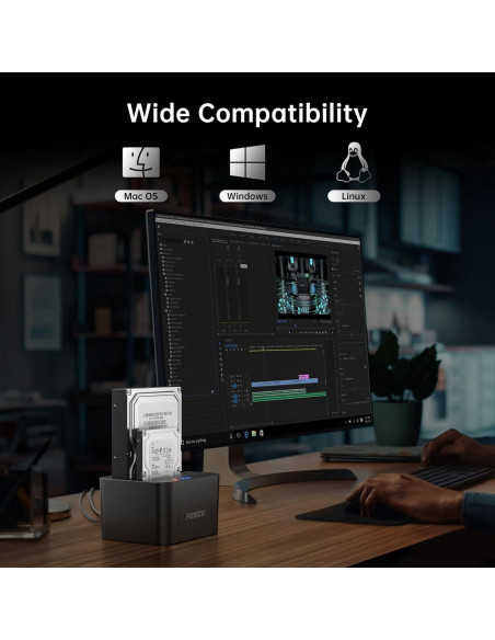 Dock de Disco Duro Externo FIDECO YPZ04-S2 USB 3.0 Clonación Offline