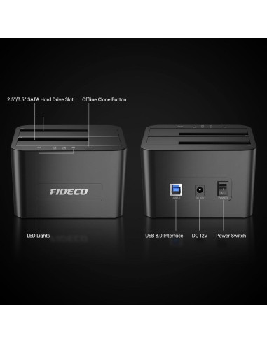 Dock de Disco Duro Externo FIDECO YPZ04-S2 USB 3.0 Clonación Offline