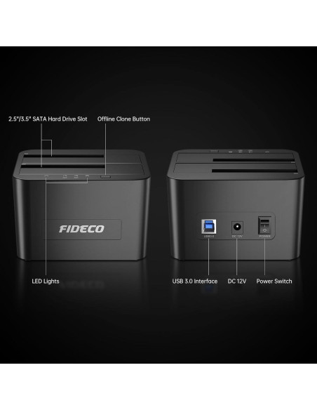 Dock de Disco Duro Externo FIDECO YPZ04-S2 USB 3.0 Clonación Offline
