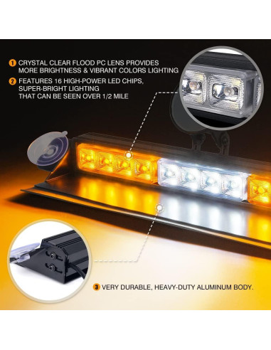 Barra de Luz Estroboscópica Xprite 16" LED Ámbar y Blanco