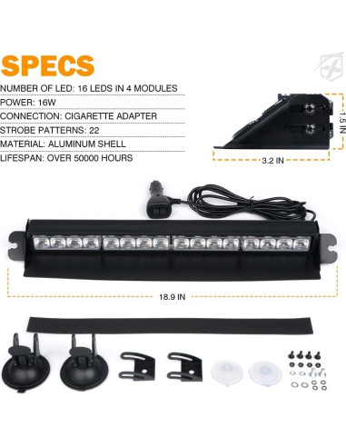 Barra de Luz Estroboscópica Xprite 16" LED Ámbar y Blanco