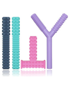 Juguetes Masticables Sensoriales Maberry - Paquete de 4 Tubos de Silicona