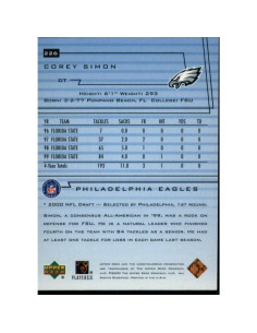 Tarjeta de Fútbol NFL 2000 Upper Deck Corey Simon RC 2