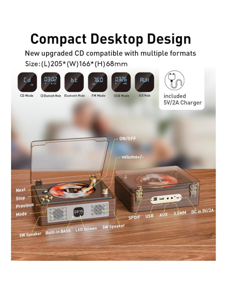 Reproductor de CD Bluetooth CARONSORT MSR-E300 con USB y FM