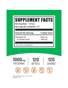 Gelatinas de Aceite de Semilla de Lino BulkSupplements 1000mg 120 Cápsulas 2
