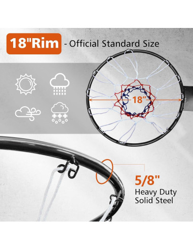 Aro de Baloncesto Yone jx je 18" (45.72 cm) Doble Resorte Negro