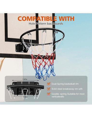 Aro de Baloncesto Yone jx je 18" (45.72 cm) Doble Resorte Negro