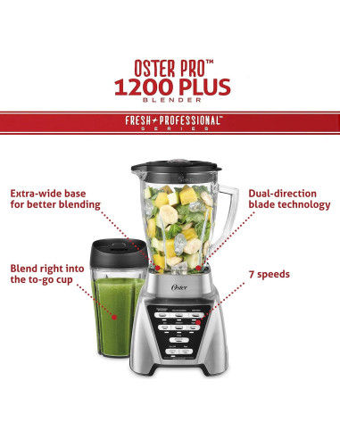 Licuadora Oster Pro 1200 con Jarra de Vidrio y Taza 24oz