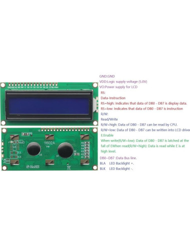Módulo LCD 16x2 con Luz de Fondo Azul GODIYMODULES - 2 Pcs