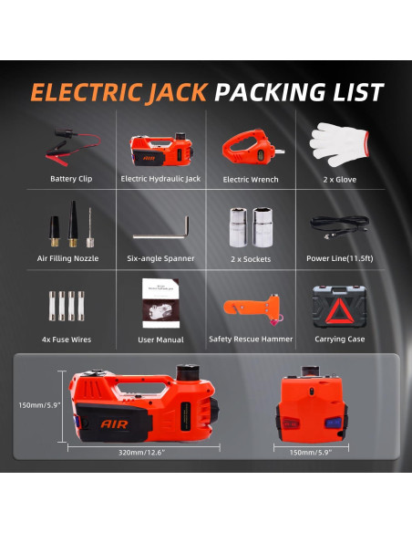 Gato Eléctrico STANDTALL 5 Toneladas 12V con Llave y Bomba