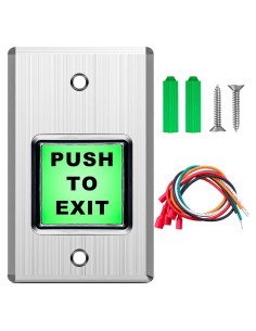Botón de Salida Cuadrado Verde mxuteuk con LED Acero Inoxidable