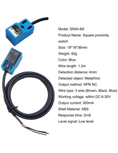 Sensor de Proximidad Inductivo Haldzemo SN04-N2 NPN NC 4mm 2