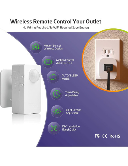 Kit de Enchufe Inalámbrico con Sensor de Movimiento RAYZEEK 10A