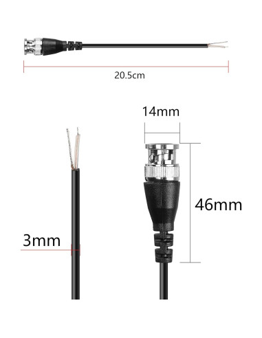 Cable Pigtail BNC Macho MEIRIYFA 0.2m para CCTV - 5 Pcs