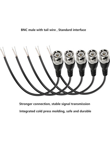 Cable Pigtail BNC Macho MEIRIYFA 0.2m para CCTV - 5 Pcs