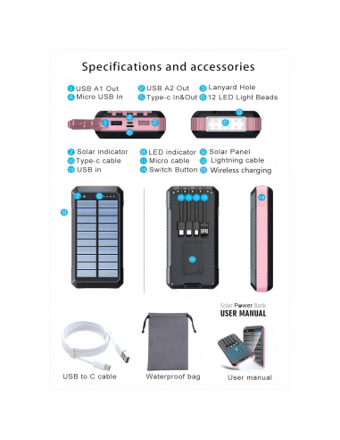 Banco de Energía Solar 49800mAh Shenzhen SD28 Carga Rápida 22.5W