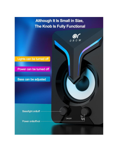Altavoces de Computadora OROW S212 2.1 con Subwoofer y RGB