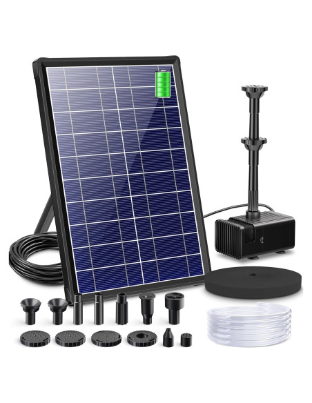 Bomba de Fuente Solar Biling 8W con Batería 3600mAh y 5 Boquillas