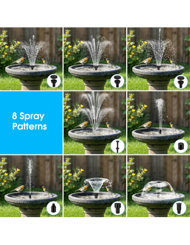 Bomba de Fuente Solar Biling 8W con Batería 3600mAh y 5 Boquillas