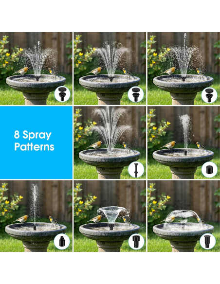 Bomba de Fuente Solar Biling 8W con Batería 3600mAh y 5 Boquillas